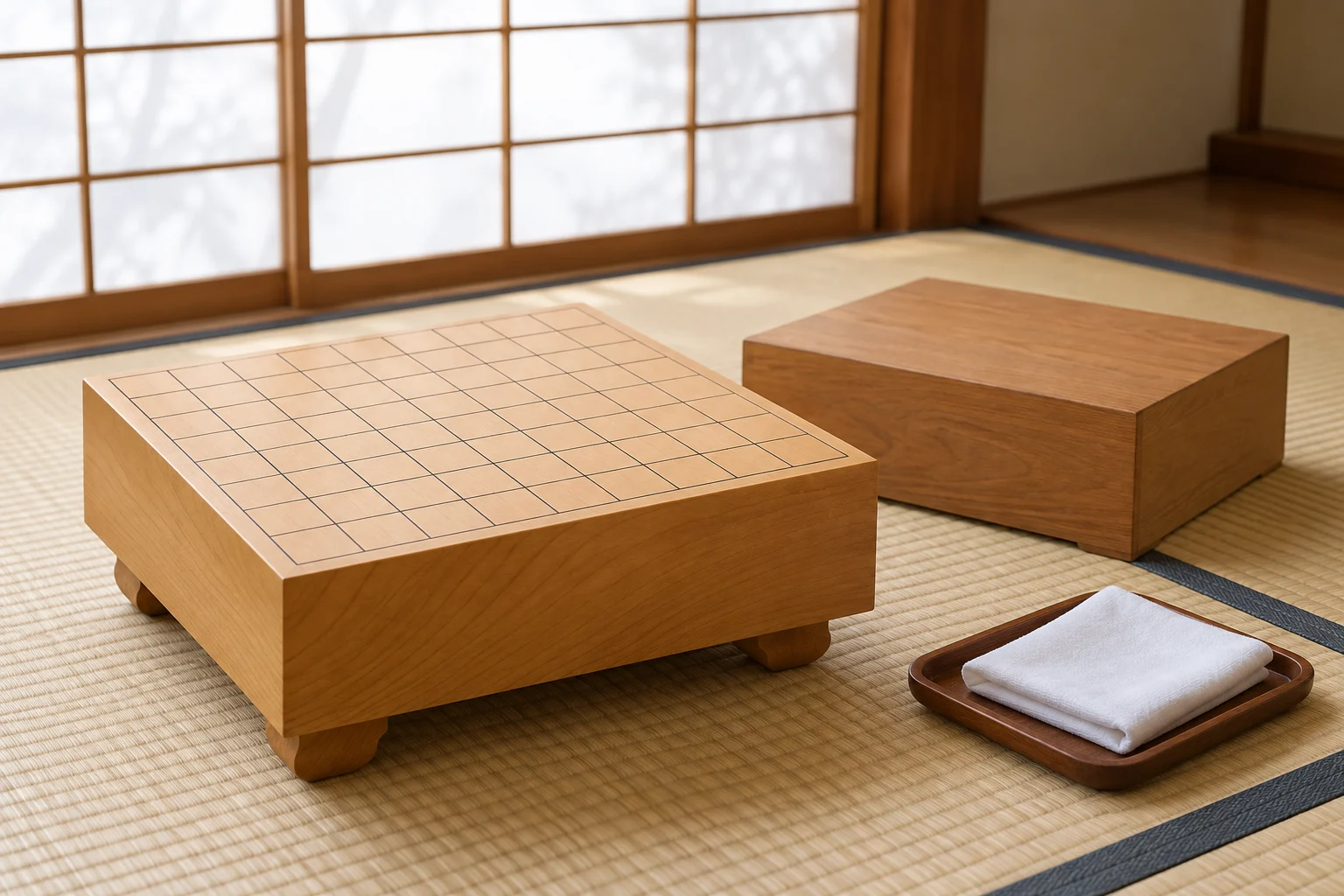 木製の盤と覆い、乾いた布を分けて置いた説明画像