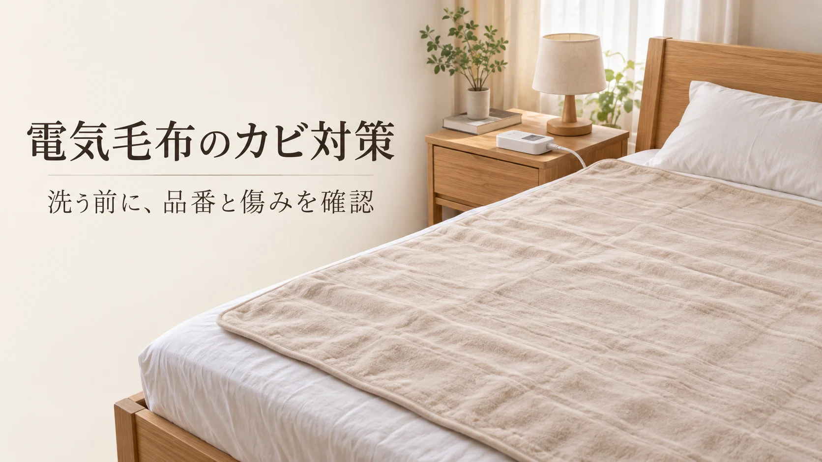 電気毛布のカビ対策、洗う前に品番と傷みを確認と書かれた説明画像