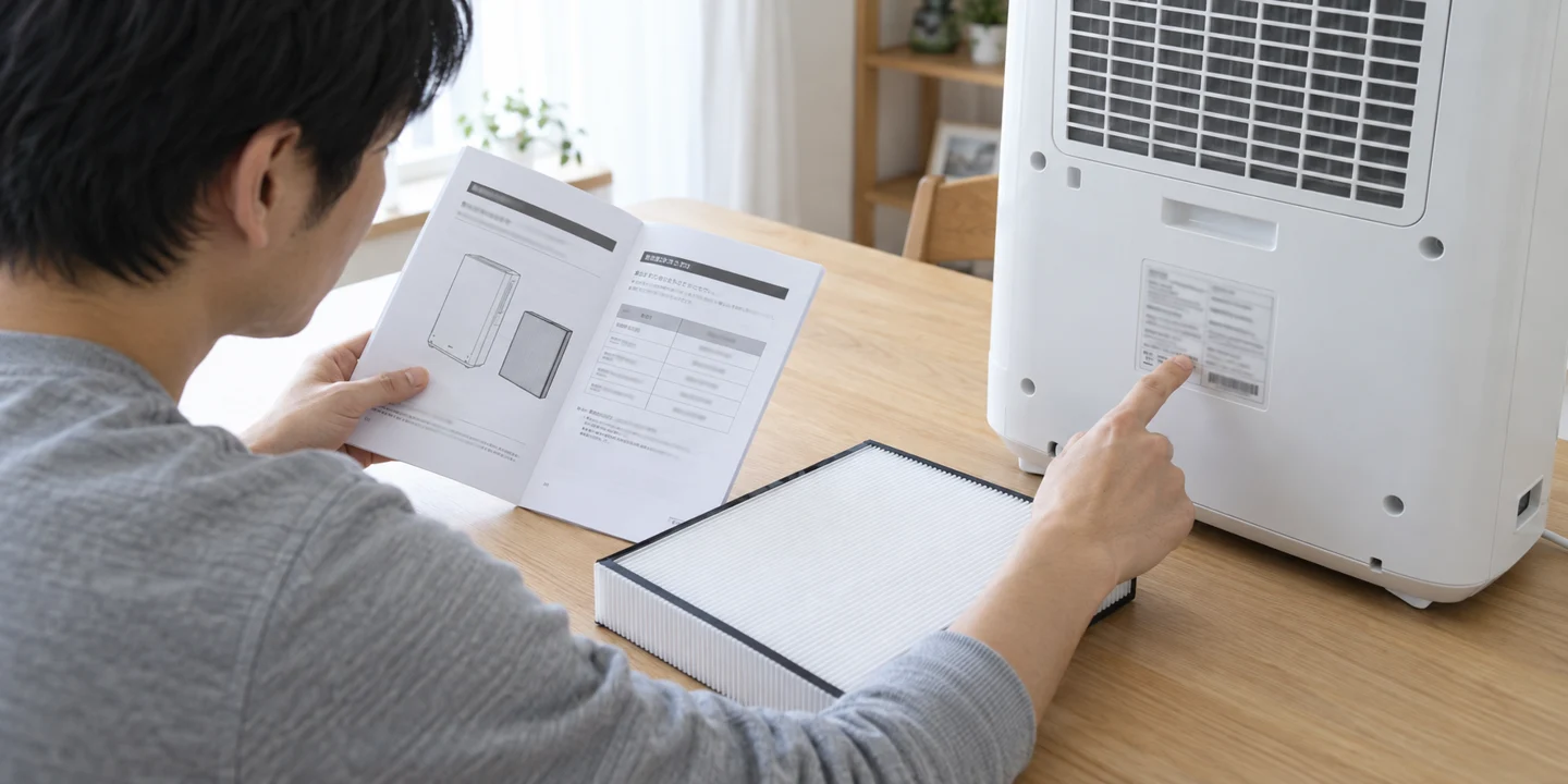 機器の表示と説明書を見比べる説明用イメージ
