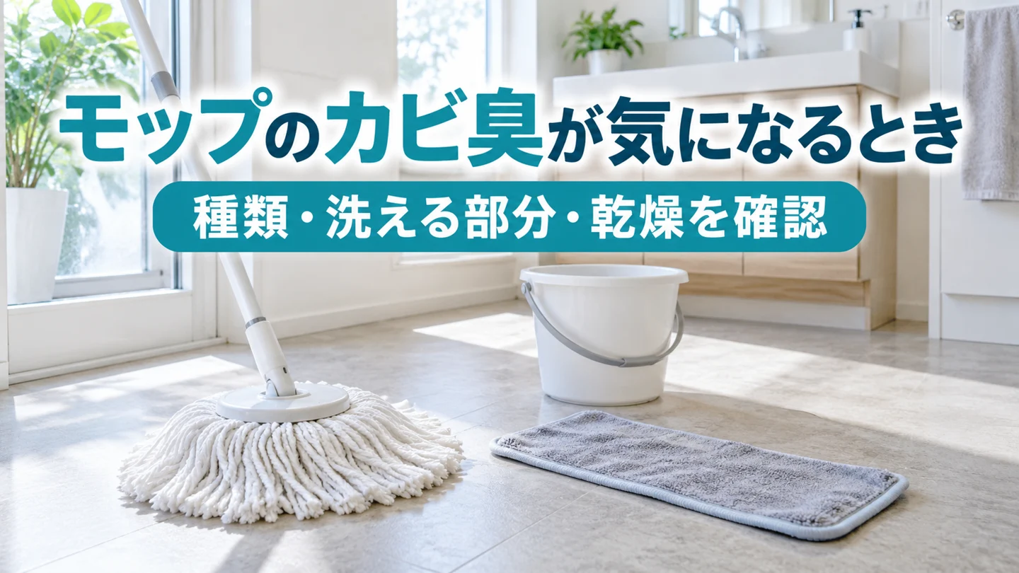 モップのカビ臭が気になるとき|洗える種類・根元の乾燥・バケツの保管確認の説明用画像