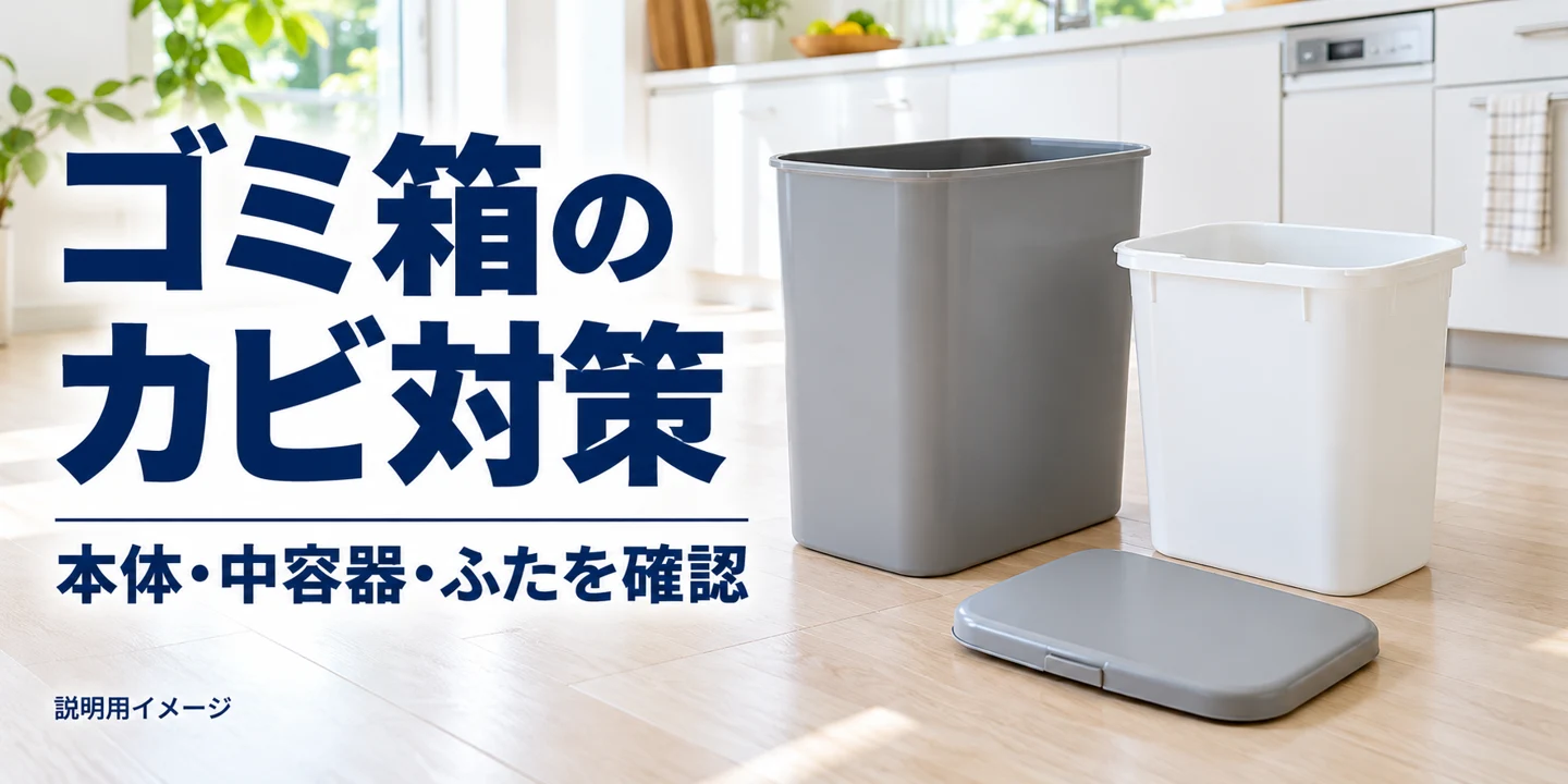 ゴミ箱にカビらしい汚れがあるとき|本体・中容器・ふたを分けた手入れの説明用画像