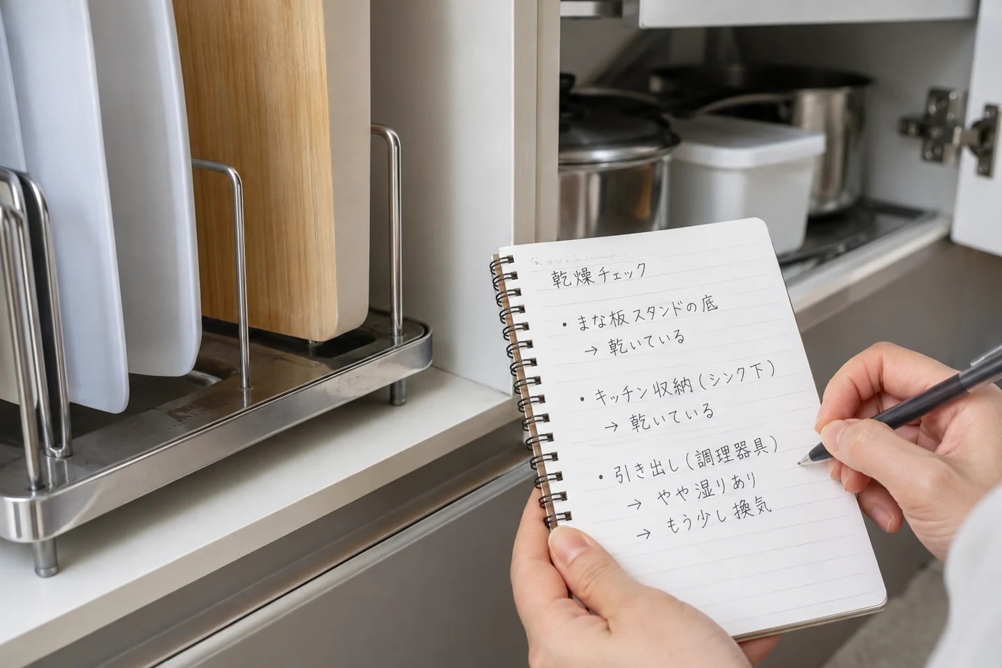 まな板スタンドと保管場所を確認するイメージ