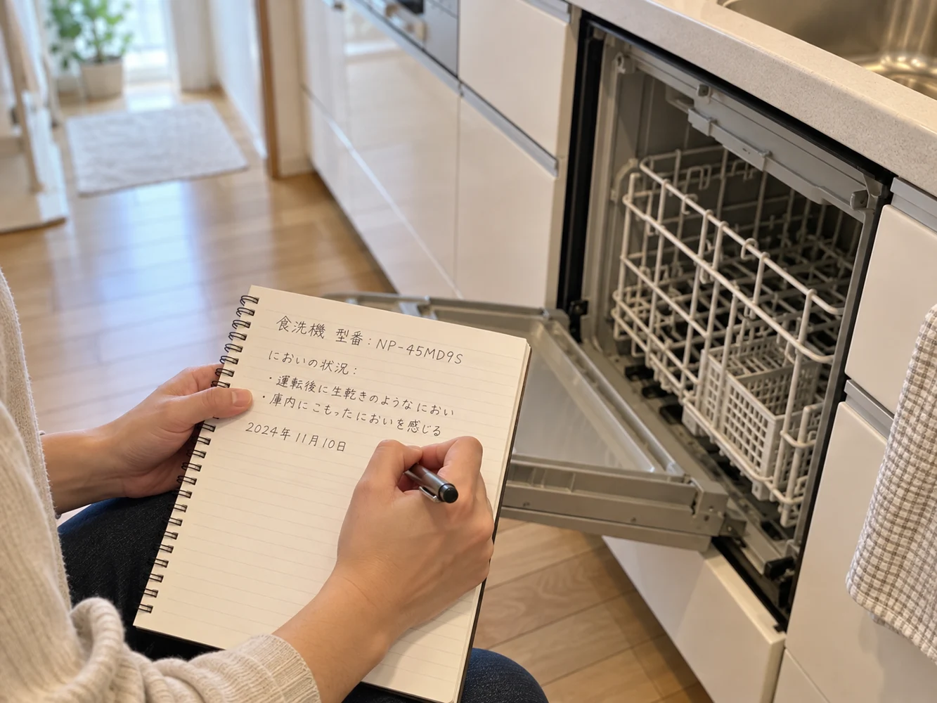食洗機の状況を記録し相談を準備するイメージ