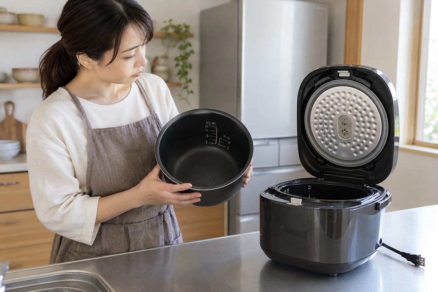 電源を抜いて冷ました炊飯器を確認する説明用イメージ