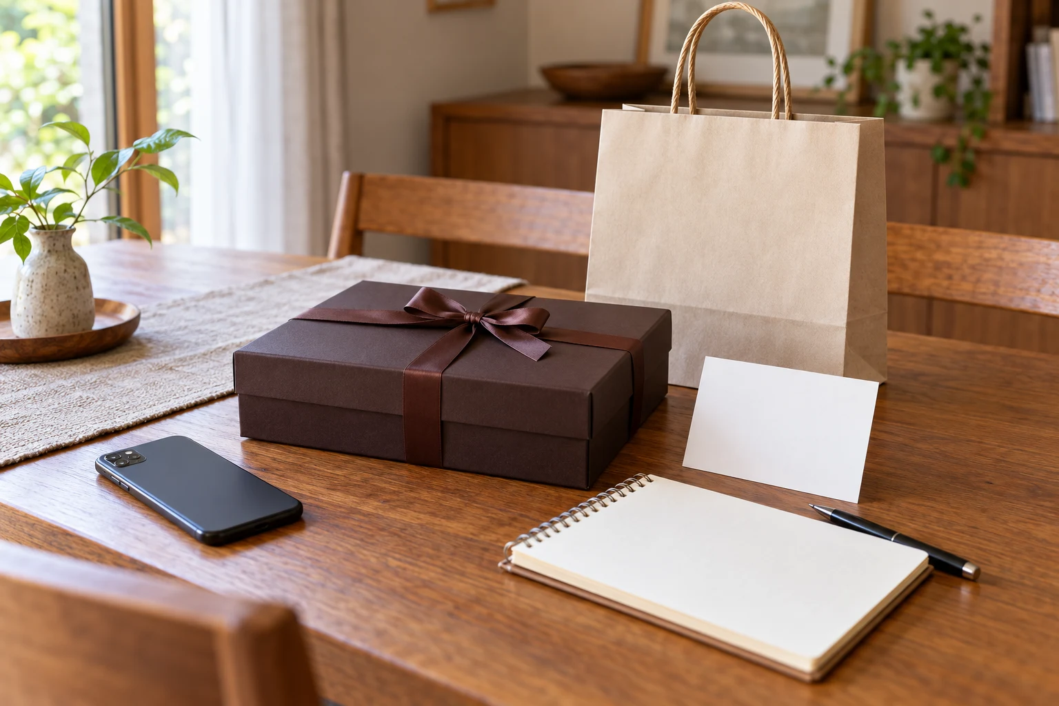 贈答箱と商品情報を残して相談する場面